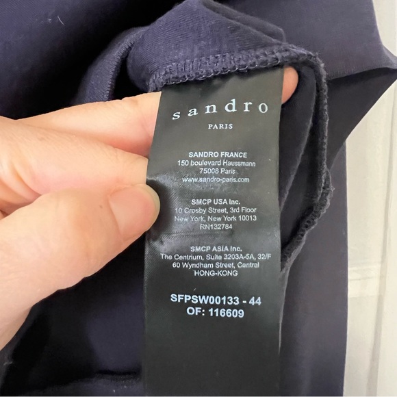 Sandro Paris Igal Metallic Silver Velvet Black & Navy Sweatshirt Size 1/Small - Picture 7 of 11